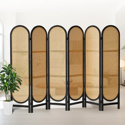 Vista 10 de Divisor de habitación de 4 paneles, divisor de habitación plegable de madera con doble bisagra, pantalla de privacidad individual hecha de ratán