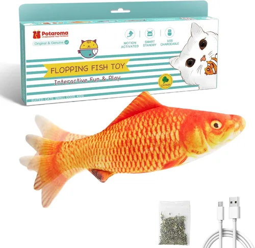 Vista 8 de Potaroma - Juguetes para gatos con SilverVine y menta de gato, pescado en movimiento flexible para perros pequeños, de ejercicio, interactivos