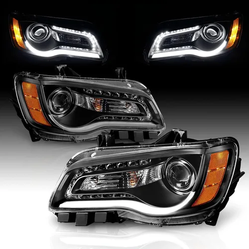 Vista 2 de AmeriLite Par de faros delanteros para faros delanteros de tubo LED negro para Chrysler 300 Sedan OE+ 2011-2014, lado del pasajero y del conductor
