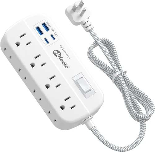Vista 17 de Regleta de alimentación con protección contra sobretensiones PD de 20 W USB C, regleta de alimentación para viajes con 3 puertos USB (1 USB C) y 6