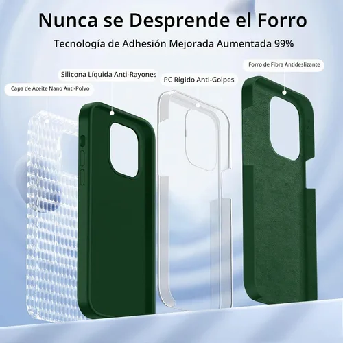 Vista 3 de Funda 5 en 1 para iPhone 12 Pro con protector de pantalla y protector de lente de cámara, funda de silicona líquida para iPhone 12 Pro (verde alpino)