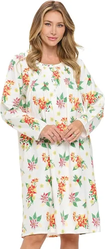 Vista 30 de Casual Nights Camisón de franela con flores de manga larga para mujer Azul