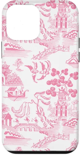 Vista 16 de Preppy Pink Willow Pattern Chinoiserie Toile Case for iPhone 17