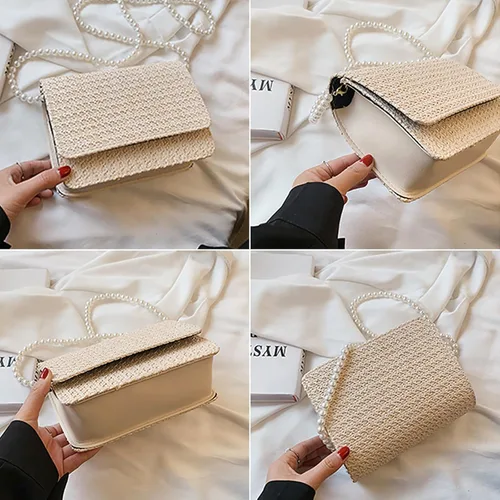 Vista 4 de CHARMORE Bolso cruzado para mujer, pequeño bolso de paja para playa, bolso de hombro tejido elegante, bolsos de viaje