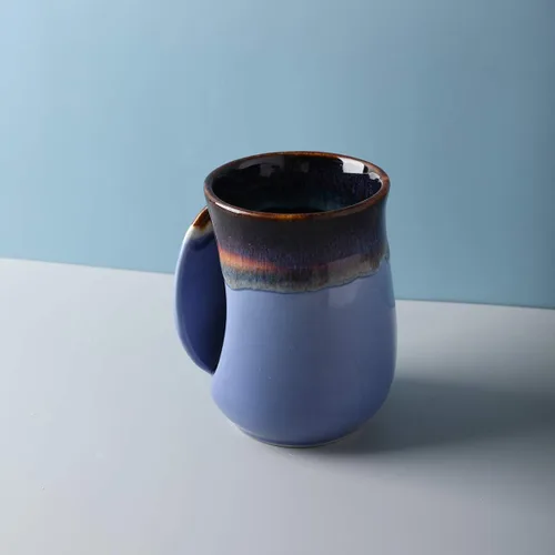 Vista 26 de Selamica - Taza de porcelana de 18 onzas con calentador de manos para diestros, taza de café, taza de té para familiares y pareja - Azul