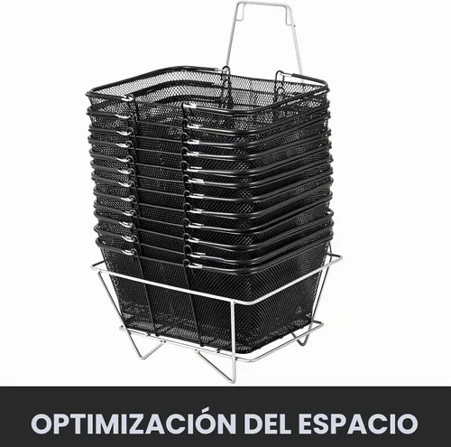 Vista 6 de Mophorn Cestas de compras con asas, cesta de compras de metal negro, cesta de compras de alambre portátil, cesta de compras de malla de alambre
