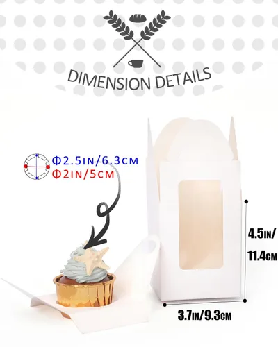 Vista 5 de qiqee Cajas de magdalenas blancas de auto-pop desechables individuales de 3.7 x 3.7 x 4.5 pulgadas, 100 unidades, caja individual desechable