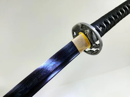 Vista 7 de Colección artesanal, Katana de acero plegable de Damasco con hoja negra, espada samurai japonesa hecha a mano, espiga completa