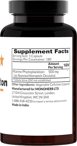 Vista 2 de MONOHERB Fitoplancton marino 500 mg - 180 Cápsulas