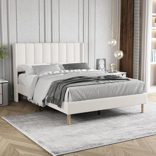 Vista 15 de Base de cama tapizada de tamaño individual con cabecero, listones de madera fuertes, no necesita somier, fácil montaje, terciopelo beige