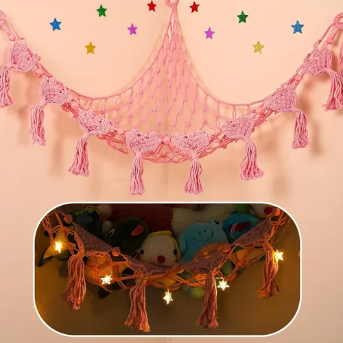 Vista 13 de Hamaca Esquinera para Animales de Peluche - Jumbo de 56'' Hecha a Mano con Cordón Doble de Macramé de 5mm, Red de Almacenamiento de Animales