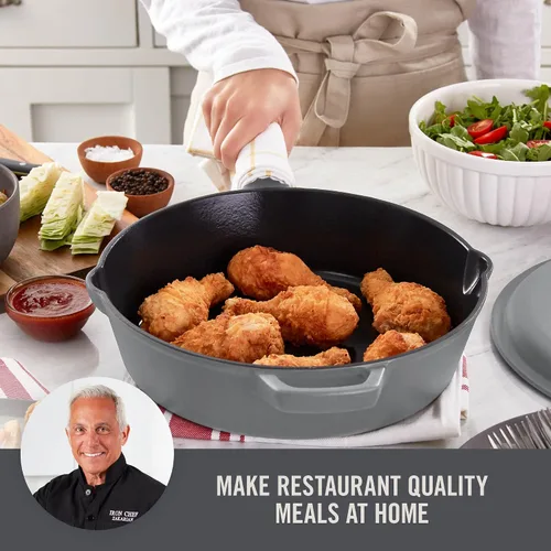 Vista 2 de Zakarian By Dash - Sartén profunda antiadherente de hierro fundido de 4.5 cuartos de galón con tapa de hierro fundido para comidas