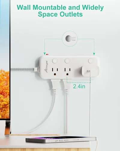 Vista 6 de Protector contra sobretensiones de regleta de alimentación de interruptor individual, 6 tomacorrientes 3 USB, cable de 5 pies Individual