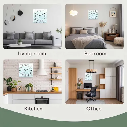 Vista 8 de Geometric Line Wooden Wall Clock Silent Non Ticking, Abstract Art Mountain Simple Square Wall Clock Battery Operated, Decor Clock for Home Office