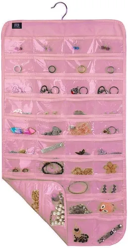 Vista 11 de BB Brotrade Organizador colgante de joyas, organizador de accesorios, organizador de 80 bolsillos para guardar joyas (beige)