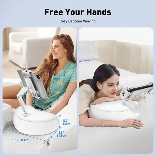 Vista 5 de AboveTEK Soporte de almohada para tableta para cama, manos libres ajustable para iPad de lectura de regazo con puf suave, regalo ideal para mamá, se