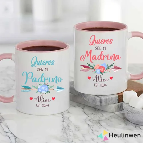 Vista 2 de Padrinos De Bautizo Propuesta Set 2 Tazas Café 11Oz, Quieres Ser Mis Padrinos De Bautizo, Quieres Ser Mi Madrina est 2024, Recuerdos De Bautizo Para