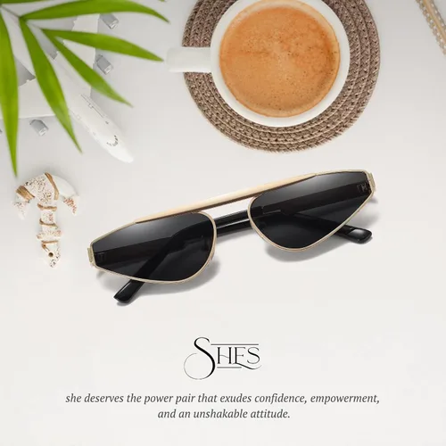 Vista 6 de SHES SH1038 - Gafas de sol pequeñas con diseño de ojo de gato para mujer, con tonos estrechos de moda, estilo Y2K