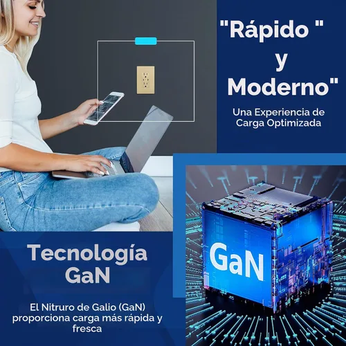 Vista 6 de LIDER Toma de pared USB-C PD de 65 W, suministro de energía, tecnología GaN Dorado