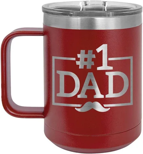 Vista 16 de NUMBER 1 DAD B Blue Taza de café de 15 oz con tapa deslizante Taza de café de viaje aislada Ideas de regalos del día del padre de hijo o hija