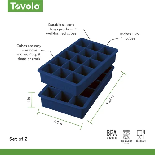 Vista 6 de Tovolo Bandeja de silicona para cubitos de hielo, color índigo profundo, paquete de 2 moldes para bandejas de hielo sin BPA para bebidas de café