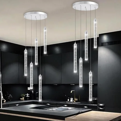 Vista 38 de Candelabros de cristal modernos de 1 luz LED regulable Iluminación colgante para isla de cocina, comedor, pasillo