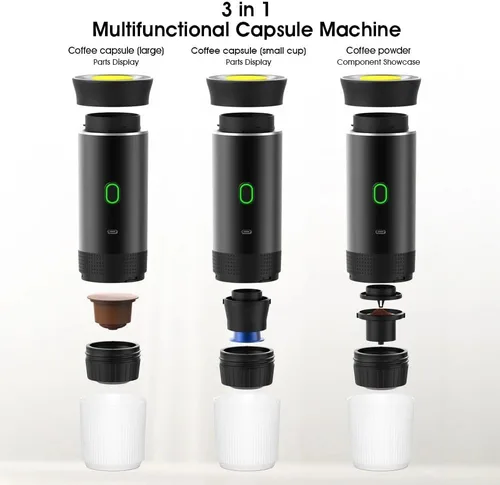 Vista 2 de Cafetera portátil de viaje, máquina de café a pilas, máquina de café espresso de una sola porción para campamento, automóvil, RV, senderismo