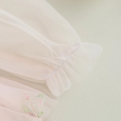 Vista 6 de KMBANGI Vestido de tutú para bebé niña con diadema de lazo de malla, manga larga, falda bordada floral, vestido de verano para primavera y otoño