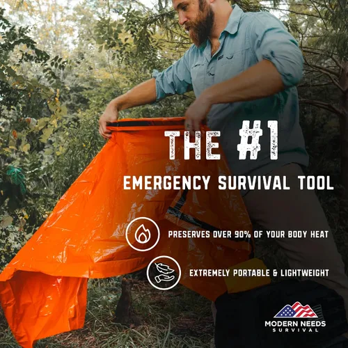 Vista 7 de MODERN NEEDS Emergency Sleeping Bag Survival – Thermal Blanket & Bivy Sack Emergency Bivy & Survival Blanket Outdoor Sleeping Bag & Hiking