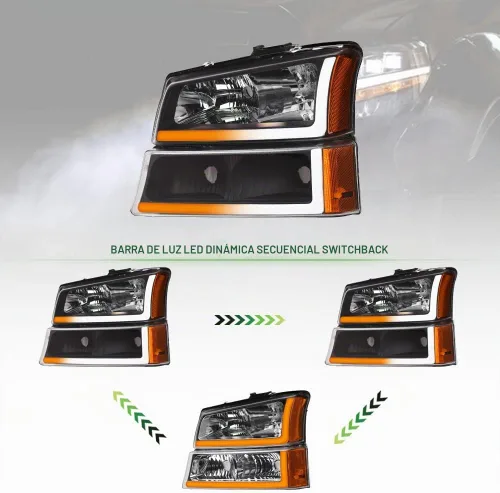 Vista 8 de Switchback - Barra de tubo LED secuencial, carcasa negra, faros delanteros de cristal con lámparas de parachoques de señal, reflector ámbar, 4