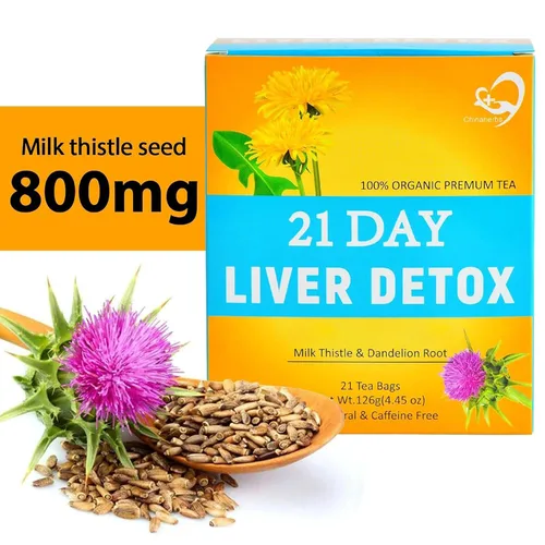 Vista 3 de Aromlife Té de desintoxicación del hígado de cardo mariano de 21 días, para limpieza y cuidado de apoyo, té de cardo mariano con alto contenido