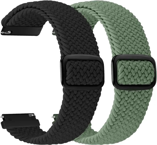 Vista 8 de 2 Pack 22mm Quick Release Braided Bands Compatible with Garmin Vivoactive 4 45mm, Forerunner 570 47mm/255/265, Adjustable Band for Amazfit Bip 6/5