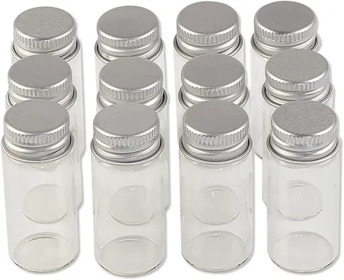 Vista 12 de Mini botellas de vidrio de 0.2 fl oz con tapa de aluminio vacías pequeñas botellas de deseos frascos de vidrio 24 piezas (24, 0.2 fl oz)