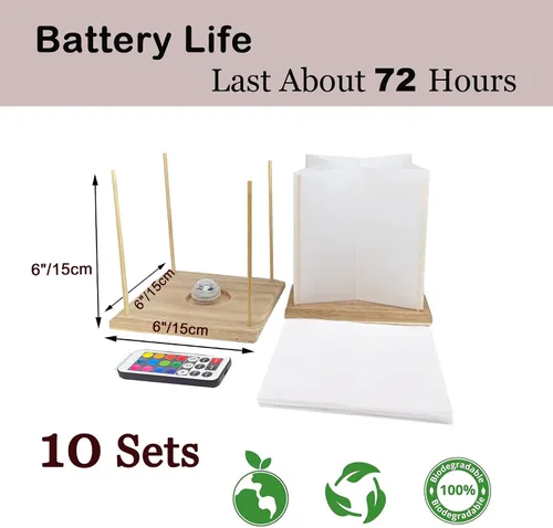 Vista 2 de Paquete de 10 Linternas Flotantes en Forma de Estrella de 6" con Juegos de Base de Madera Impermeables, Linternas de Agua de Papel Decorativas