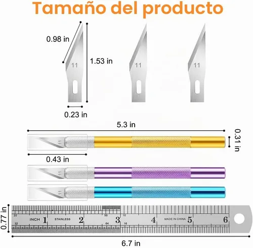 Vista 2 de HEADLEY TOOLS - 30 cuchillos para manualidades, incluye 30 cuchillas de repuesto Exacto #11 y una regla, HEADLEY TOOLS Juego de cuchillos de 3