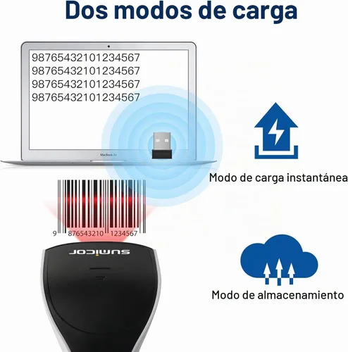 Vista 4 de Sumicor Escáner de código de barras 2D, escáner de código de barras de mano blanco negro 3 en 1 USB con cable y 2.4G inalámbrico y Bluetooth QR Code