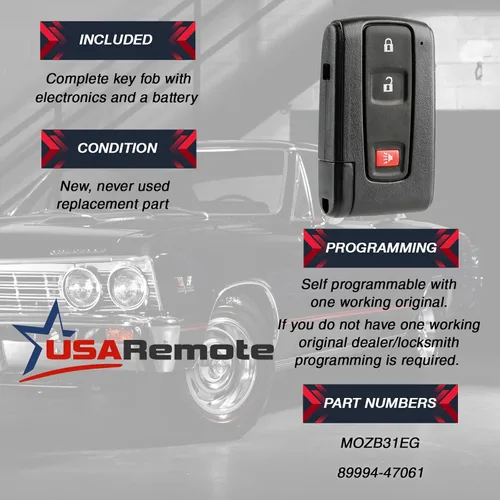 Vista 3 de Llavero para llave inteligente de entrada sin llave compatible con Toyota Prius 2004-2009 para logo plateado (MOZB31EG)