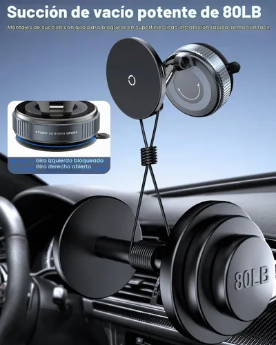 Vista 4 de CloudValley - Soporte magnético para teléfono cargador de coche con succión