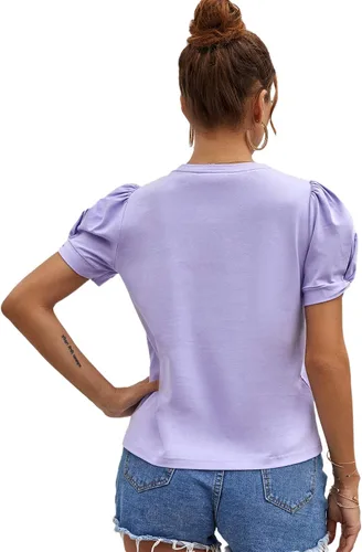 Vista 2 de SweatyRocks Camiseta de verano de manga corta abombada para mujer, cuello redondo