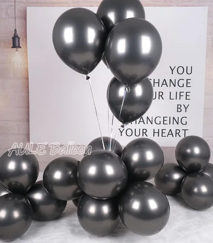 Vista 4 de AULE Globos metálicos negros de 12 pulgadas, 50 globos de látex negros, helio cromado, globo grueso brillante, decoración perfecta para fiesta