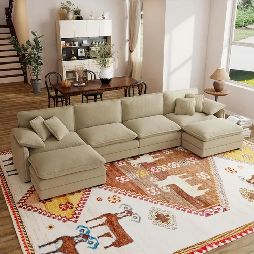 Vista 18 de Sofá modular de 81 pulgadas con 2 otomanas, sofá modular de 2 asientos, sofá seccional pequeño para sala de estar
