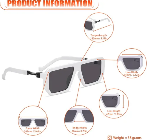 Vista 5 de TruFabV Lentes de sol cuadrados grandes retro para hombres y mujeres, diseño de moda, aviador, parte superior plana, pantallas rectangulares