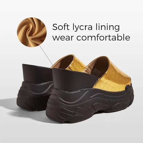 Vista 4 de K KIP WOK Sandalias gruesas de cuña para mujer, tacón grueso, plataforma de verano, sandalias con lentejuelas y puntera abierta, zapatos de piel