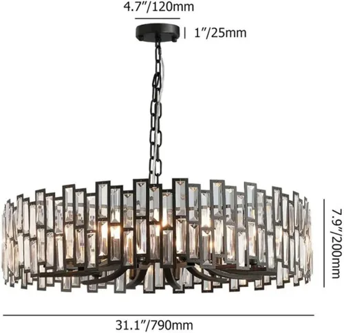 Vista 8 de LOVEDIMA Candelabros de cristal para comedor, moderna lámpara geométrica redonda de 14 luces colgante de techo con cadena ajustable en negro