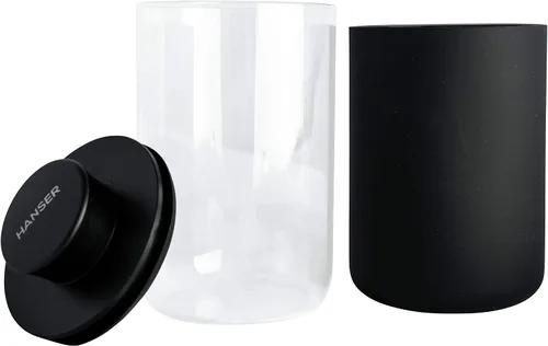 Vista 8 de Hanser Tarro de almacenamiento de vidrio Recipiente de vidrio hermético (9.5 fl oz) Tapa de aluminio con anillo de sellado Incluye cubierta