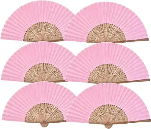 Vista 7 de 6 abanicos de mano plegables de tela de bambú con patrón impreso de mano, regalo de boda, fiesta, hogar, oficina, decoración de bricolaje