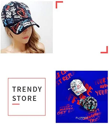 Vista 7 de Flipper Gorra de béisbol de algodón con diseño de graffiti Doodle para hombres y mujeres, sombrero Kpop con ala curva, ajustable