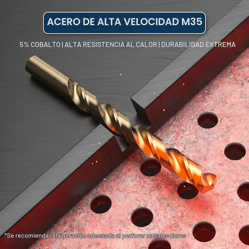Vista 4 de LU&MN Broca helicoidal M35 de 1/2 pulgada de longitud de cobalto HSS Jobber con vástago recto, resistente, paquete de 5 unidades, perforación