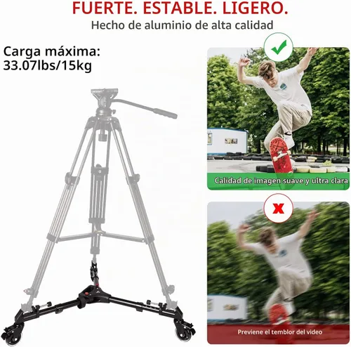 Vista 2 de Trípode para fotografía, resistente con ruedas de goma más grandes de 3 pulgadas, soportes ajustables en las patas y bolsa de transporte, compatible