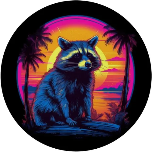 Vista 3 de Vintage Retrowave Synthwave 80s Vaporwave mapache PopSockets estándar PopGrip